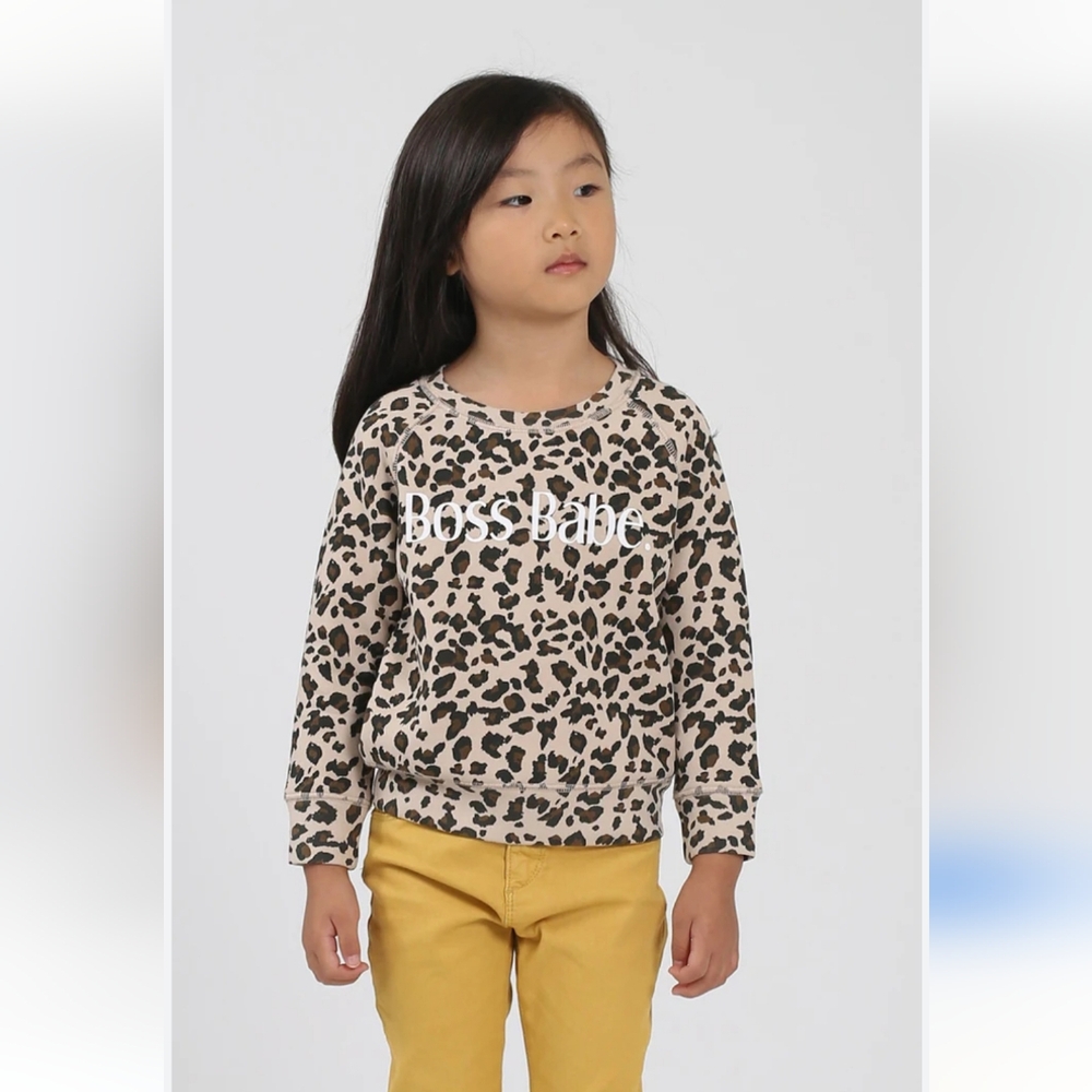 Brunette the Label "Boss Babe" Pink Leopard Sweatshirt 4-5